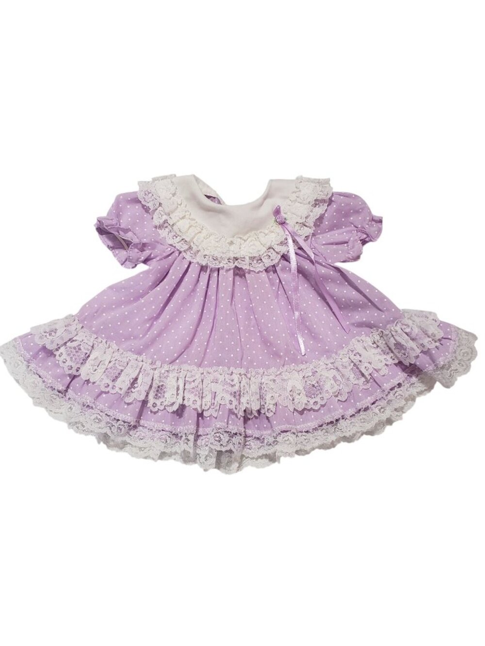 Vintage Jo Lene Purple Polka Dot Lace Tiered Circle Dress Party Frilly NB 0-6 M - Picture 2 of 12